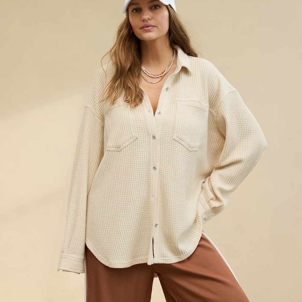 Waffle Button Down Sweater/Top